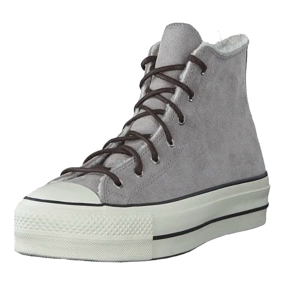 Converse Chuck Taylor High Platform Suede and Sherpa Sneaker. Wolf Gray. - Picture 6 of 13